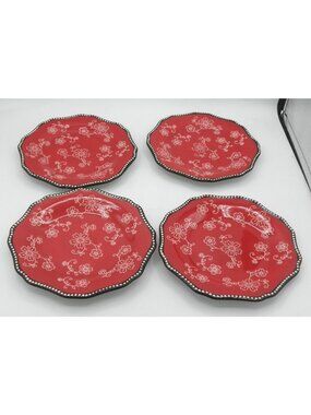 Kunaboo Red 8-7/8 Inch Salad plates Set of 4 Sakura Cherry Floral Lace Design